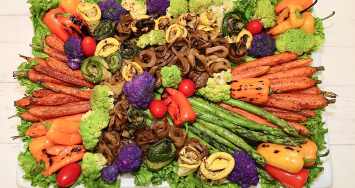 Vegan friendly grilled & roasted vegetables. A beautiful catering presentation that is healthy and vibrant. Perfect for catered executive meetings and team lunches.